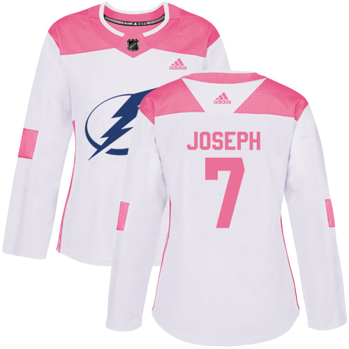 Adidas Tampa Bay Lightning #7 Mathieu Joseph White Pink Authentic Fashion Women Stitched NHL Jersey
